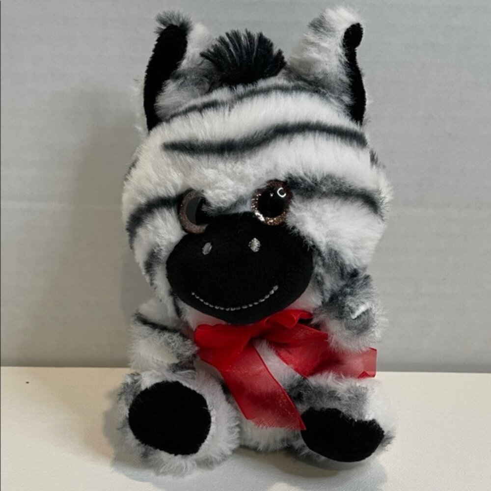 Way To Celebrate Zebra Plush Toy with Red Bow 7.5 Inch